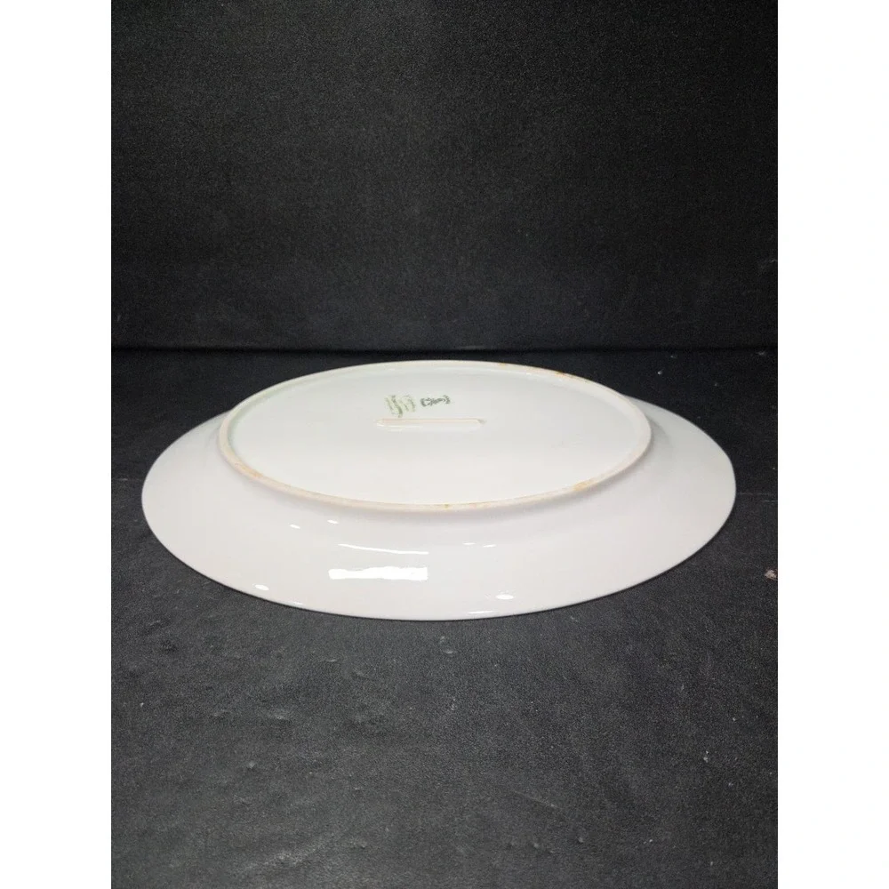 C Ahrenfeldt Limoges Depose Oval Platter, White Bone China, Vtg‎ Floral Border